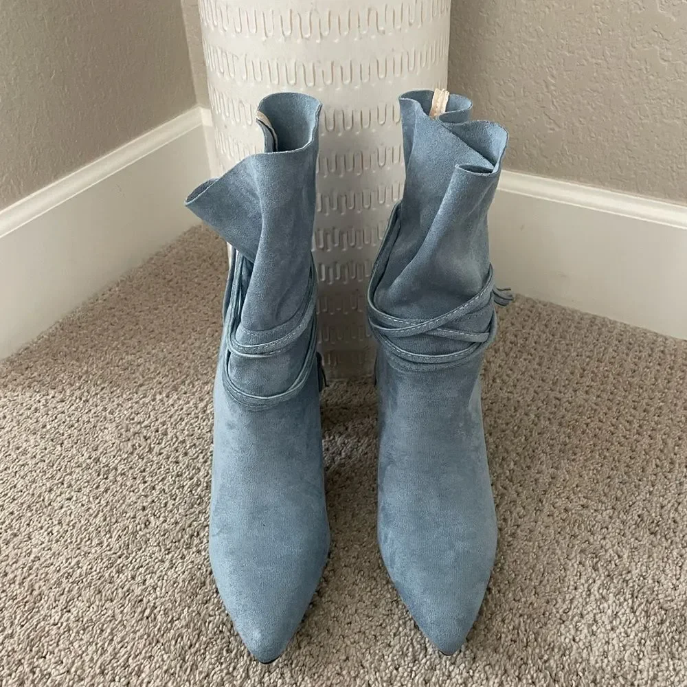 Blue lace up booties